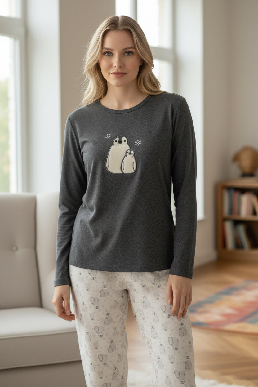 Pijama Pingüino Bordado Gamuza Polycotton