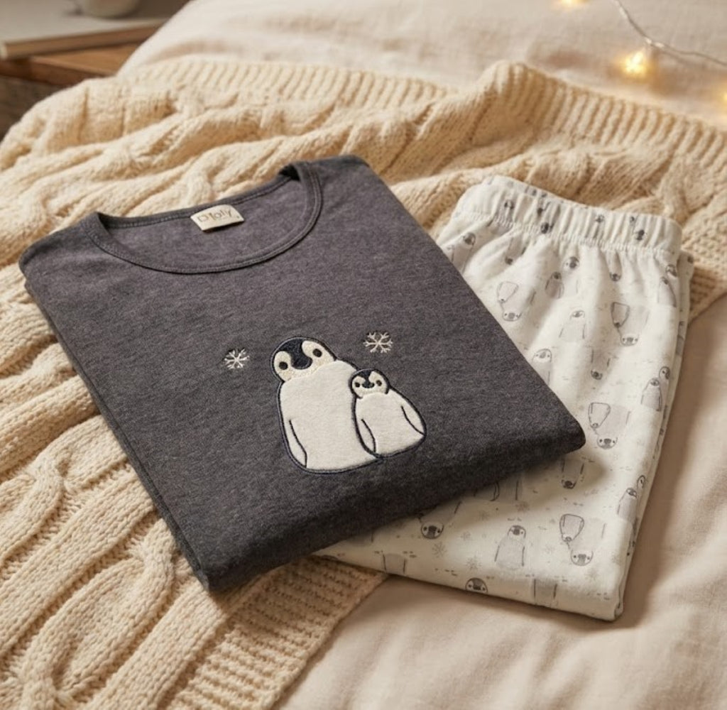 Pijama Pingüino Bordado Gamuza Polycotton